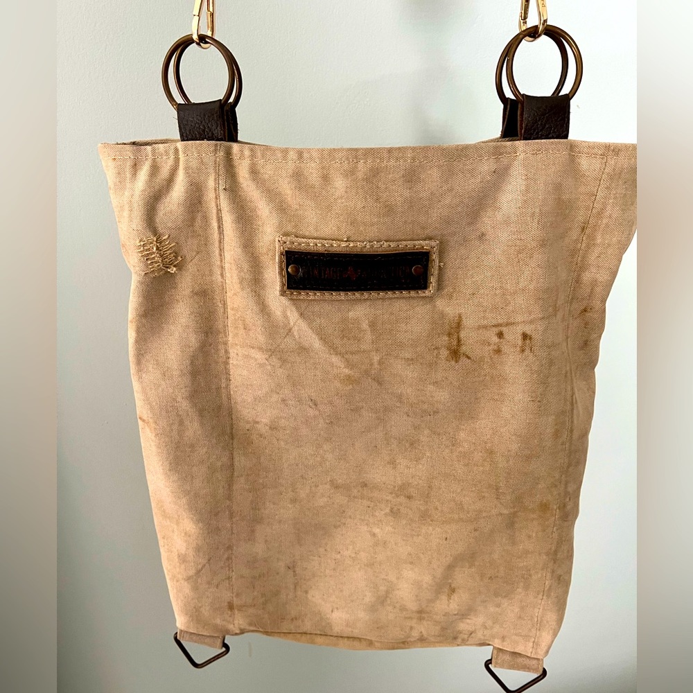 Distressed Canvas Tote With Playful Guitar Strap